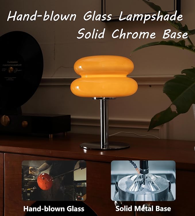 Glivpny Mushroom Lamp Table Lamp for Night Stands,Mid Century Modern Desk Lamps for Bedroom, Vintage Dimmable Bedside Small Lamps, Cute Cool Home Room Aesthetic Decor for Living Room (Copper)