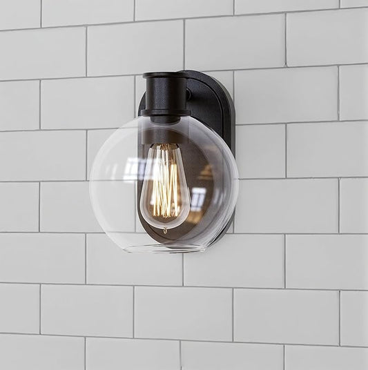 Tawson Dan Modern Farmhouse 1-Light Wall Sconces Light with Clear Glass Globe Shade in Dark Bronze Finish for Hallway, Entryway, Bathroom, Garage, Kitchen, Living Room