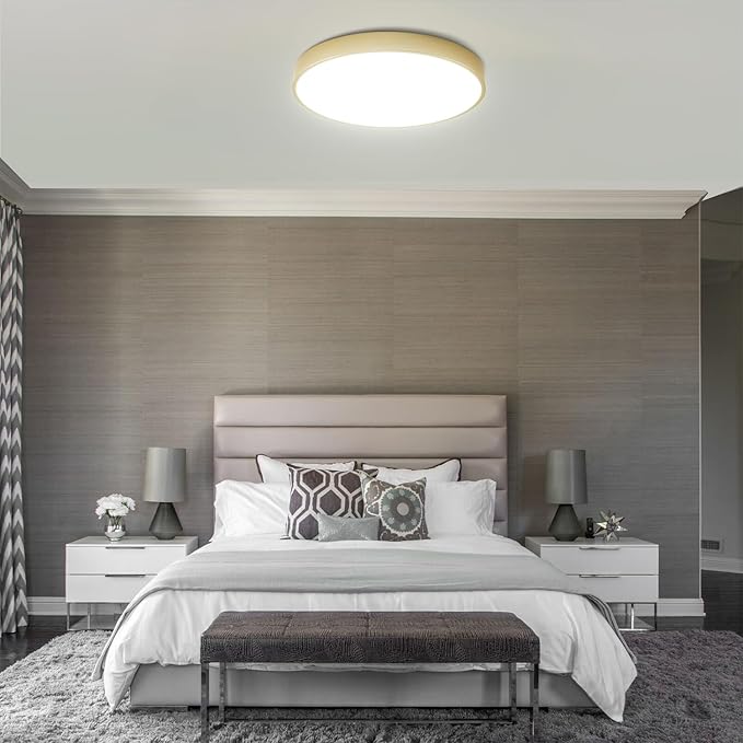Gold Flush Mount Ceiling Light Fixture LED,24W Bedroom Light Fixture Ceiling Mount Dimmable Set of 2,12 inch Close to Ceiling Light Fixture 5CCT for Kitchen, Bathroom, Living Room
