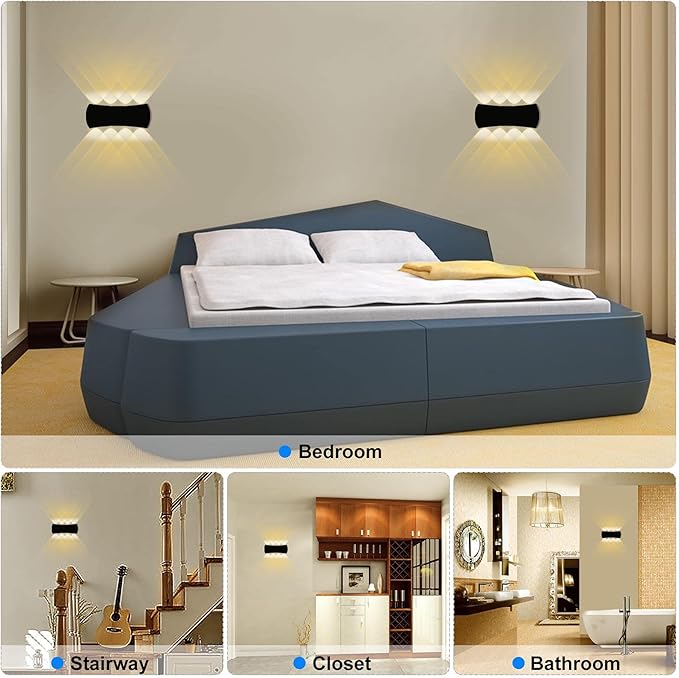Kawell 8W Modern Wall Sconces LED Wall Light Up Down Indoor Outdoor Aluminum Wall Lamp LED Waterproof IP65 for Bedroom Living Room Bathroom Stairs Hallway Corridor Porch, Black 3000K