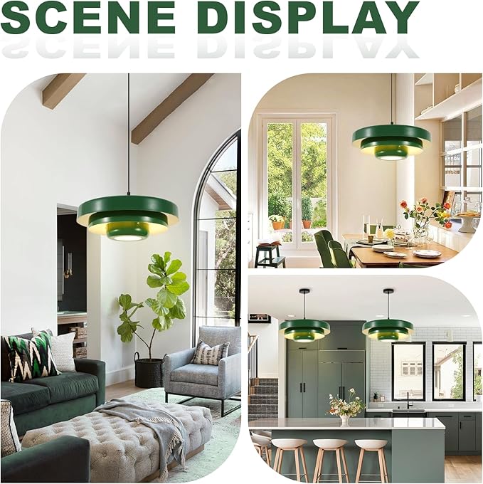 Vintage Industrial Green Pendant Light, 17.7" Large Adjustable 59" Cord Hanging Ceiling Light Fixture Mid Century Modern Chandelier for Garage Workshop