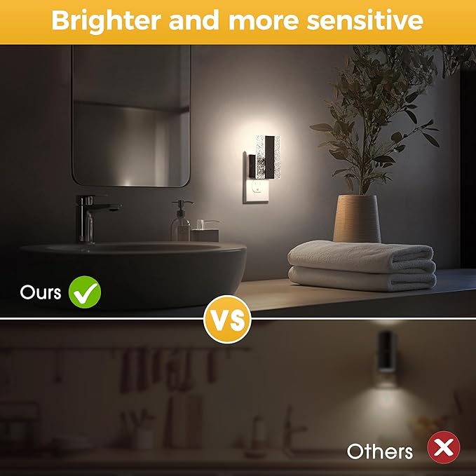 L LOHAS LED Night Lights Plug Into Wall, 2 Pack Night Light with Dusk-to-Dawn Sensor, Dimmable Decorative LED Nightlights, 0-100LM 5000K Adjustable Brightness for Bathroom, Hallway, Bedroom,Stairway