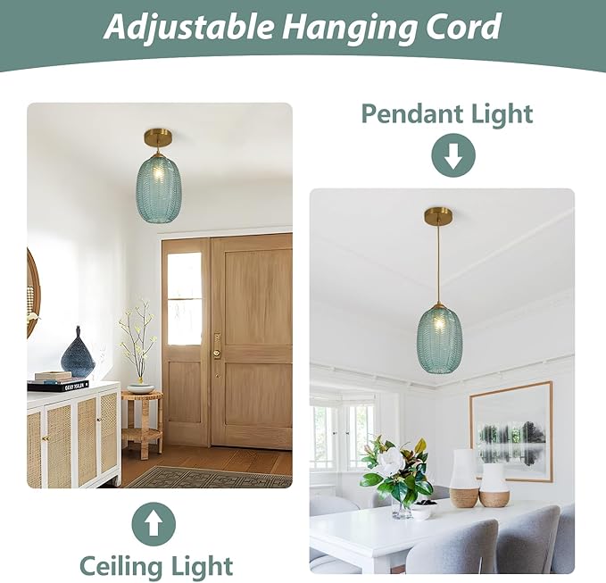 KCO Lighting Vintage Green Pendant Lights Kitchen Island Small Striped Glass Pendant Light Antique Brass Pendant Light Modern Kitchen Pendant Lighting Over Island