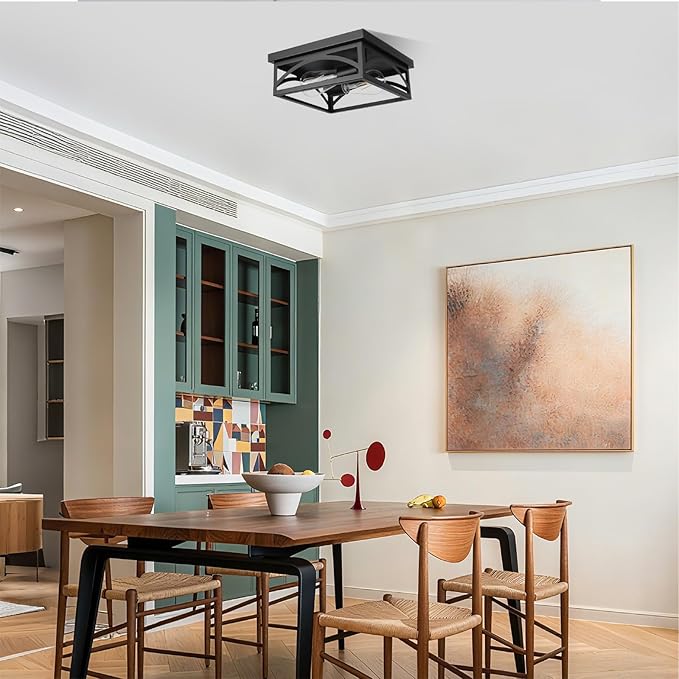 Black Square Flush Mount Ceiling Light, Farmhouse Ceiling Light Fixture for Hallway Porch Kitchen, 2-Light Outdoor Porch Ceiling Light, 1 Pack, 10 Inch, E26 Base(Bulbs Not Included)