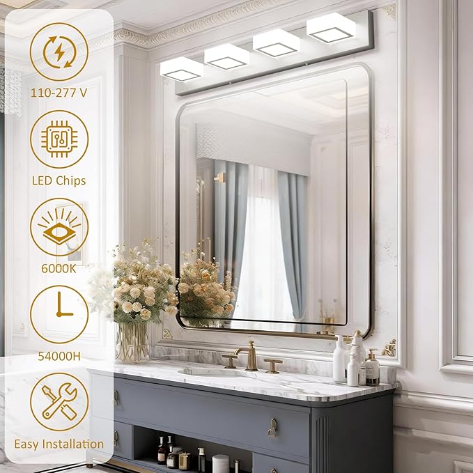 Ralbay Brushed Nickel Bathroom Vanity Lights 30inch Metal Acrylic LED Modern Bathroom Wall Lighting Fixtures Over Mirror Brushed Nickel (White Light 6000K, Non-dimmable)