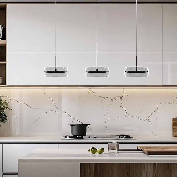 3-Pack Modern Pendant Lights Kitchen Island, Dual-Sided LED 3-CCT Dimmable Glass Hanging Lighting Fixture, Adjustable Cable for Dining Room, Bar, Over Table, Sloped Ceiling Matte Black