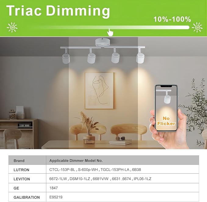 Arcfox 30W 4 Light LED Track Lighting Fixtures Ceiling Spotlight 3000K Warm White Dimmable Flexibly Rotatable Light Head ETL, 24°, CRI90 for Kitchen Accent Task Lighting White (4 Head)