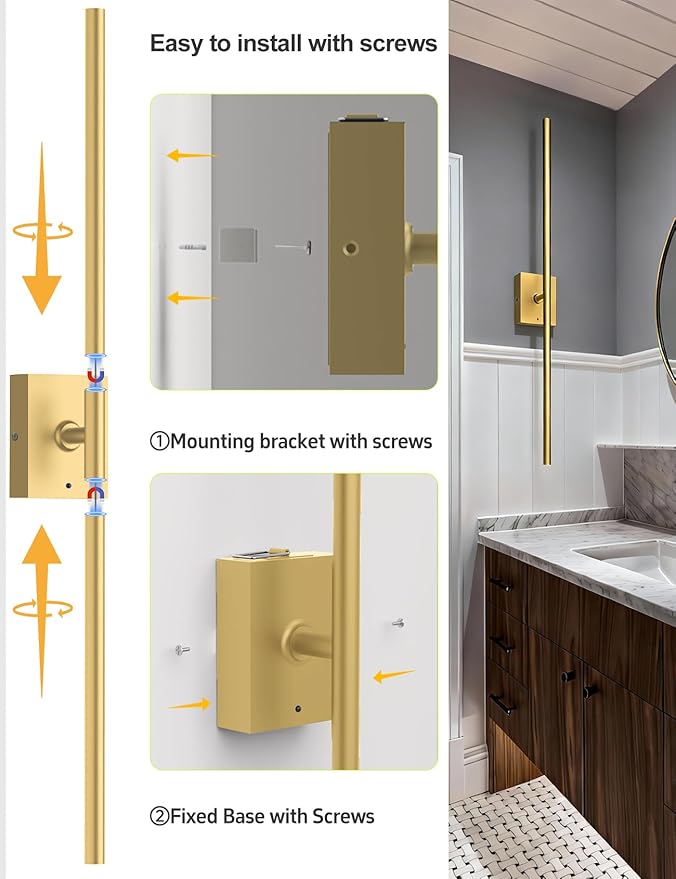 Battery Operated Wall Sconces Set of 2: 10000mAh Rechargeable Wall Lights with Remote, 360° Rotate 3000K-6000K LED Wireless Wall Light Fixtures Decor for Bedroom Living Room Hallway Picture Lighting