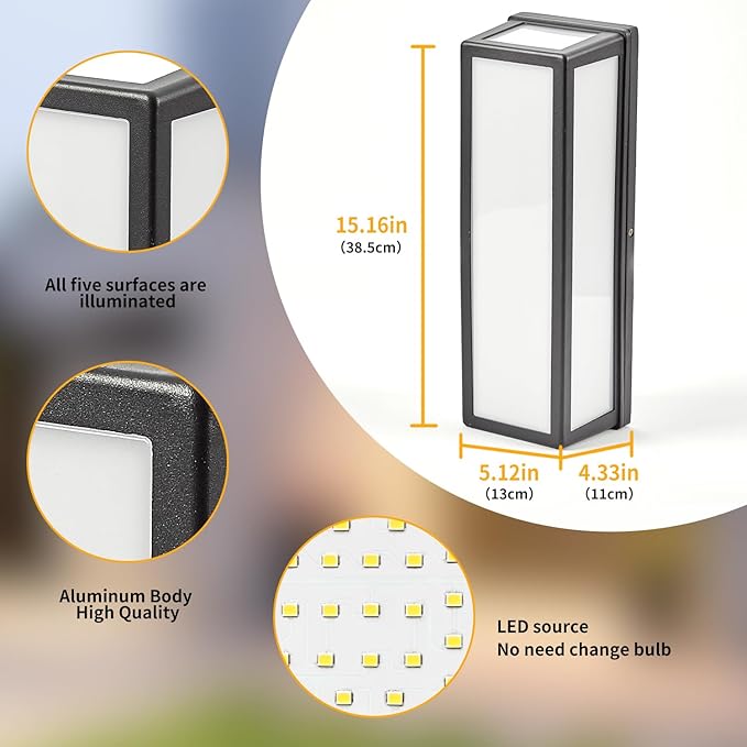 LANFU LED Aluminum Wall Sconce Waterproof Outdoor Wall Light,Modern Porch Wall Light (Large Rectangle-50W)