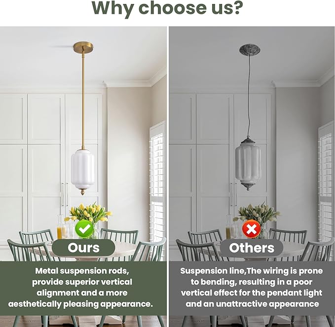 Vintage Milk Glass Pendant Lights 5.5 Inch Mid Century Brass Hanging Ceiling Light, Small Adjustable Height Kitchen Island Hanging Lights for Dining Room, Kitchen, Hallway and Bedroom, E12 Base