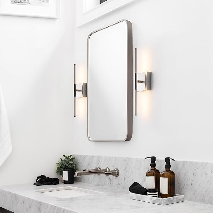 JONATHAN Y 16.25" Nickel Modern Dimmable Integrated LED Wall Sconce, Minimalist Adjustable Metal Vanity Light for Bathroom Mirror, Bedroom, Hallway, 3000K, ETL Listed (JYL7039E)