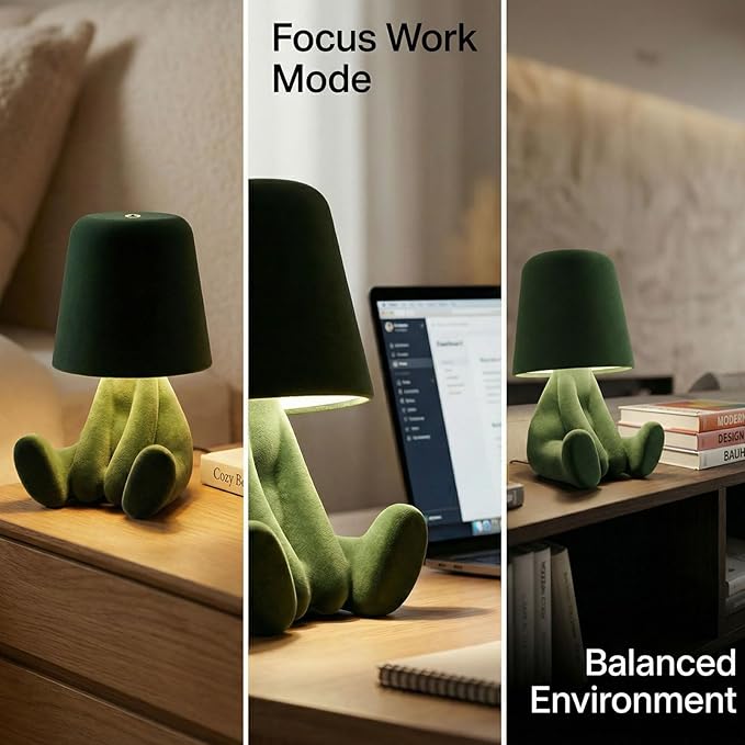 Bedside Touch Control Table Lamp, Golden Decor Thinker Statue LED Table Lamp with USB Port, 3 Way Dimmable Modern Night Light Nightstand Lamp for Home Living Room Office Shelf Decor (Green-B)