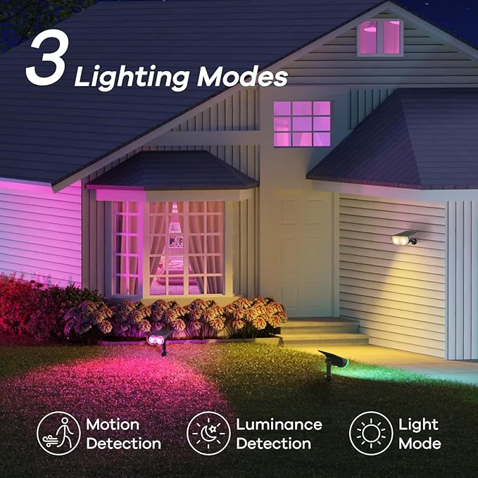 Linkind Smart Solar Lights Outdoor SL5 with Motion Sensor, APP Control Color Changing Solar Spot Lights Outdoor Waterproof, IP65 Landscape Lighting for Yard, Garden, Patio, Path(2 Pack)