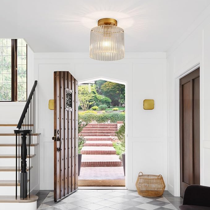 Modern Semi Flush Mount Ceiling Light, Industrial Clear Glass Ceiling Light Fixture, Crystal Ceiling Lamp, Modern Ceiling Lamps, Farmhouse Light for Entryway Hallway Kitchen Dining Room