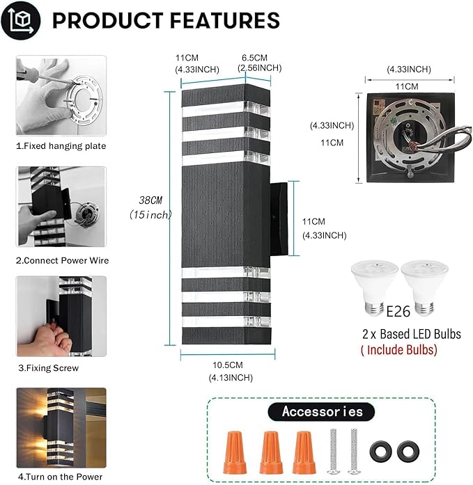 16Pack 15inch LED Square Up & Down Wall Lights,14W Outdoor Wall Light 4000K Day White Aluminum Body Waterproof IP65 LED Exterior Light Fixtures Wall Mount for House Patio Garage Garden.