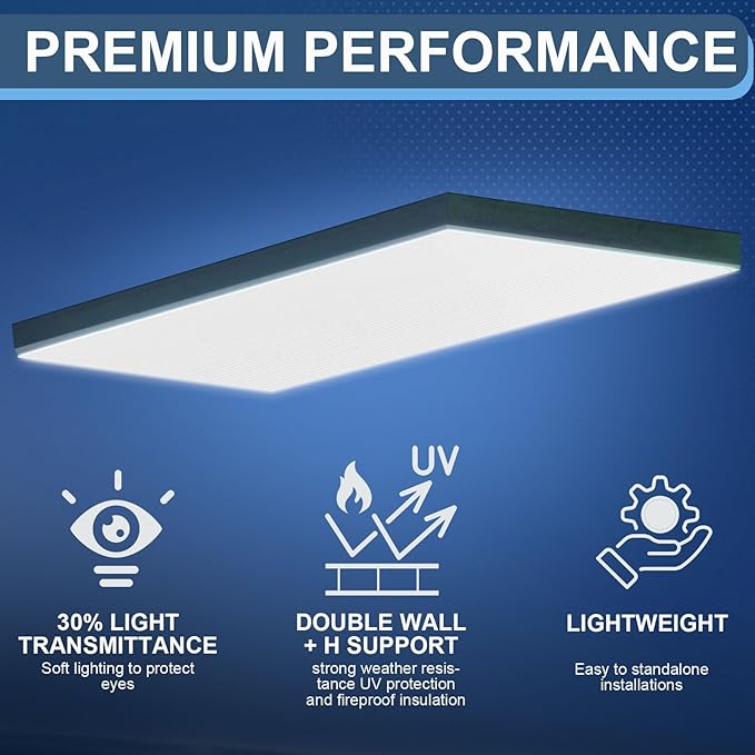 Pushglossy 8 Pack 23.75" x 47.75" x 0.2" Fluorescent Light Covers Polycarbonate Diffuser Panels Replacement for 2x4ft Drop Ceiling Light Fixture for Classroom Office Commercial Use (Milky White)