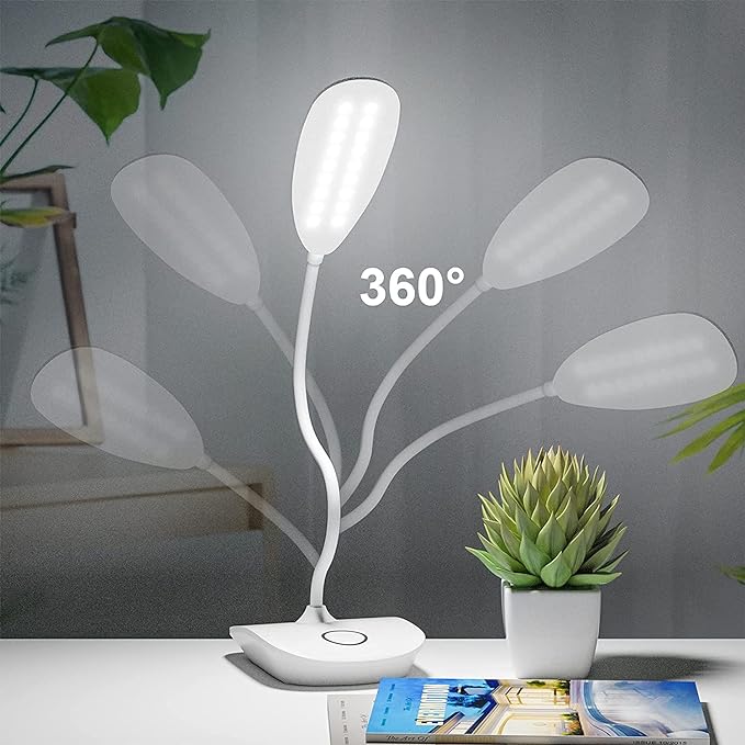DEEPLITE LED Desk Lamp Battery Operated Lights Cordless Rechargeable Lamp, Flexible Gooseneck Portable Light for Bed Craft Nail Home Office, Eye-Caring Dimmable Small Desk Lamp Wireless Reading Lamp