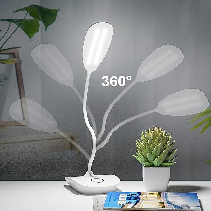 DEEPLITE Battery Operated Desk Lamp, LED Desk Light 3 Lighting Stepless Dimming, Table Lamp 5W Touch Control Eye Caring, Flexible Gooseneck, Portable Reading Light for Dorm Study Bedroom (Set of 2)