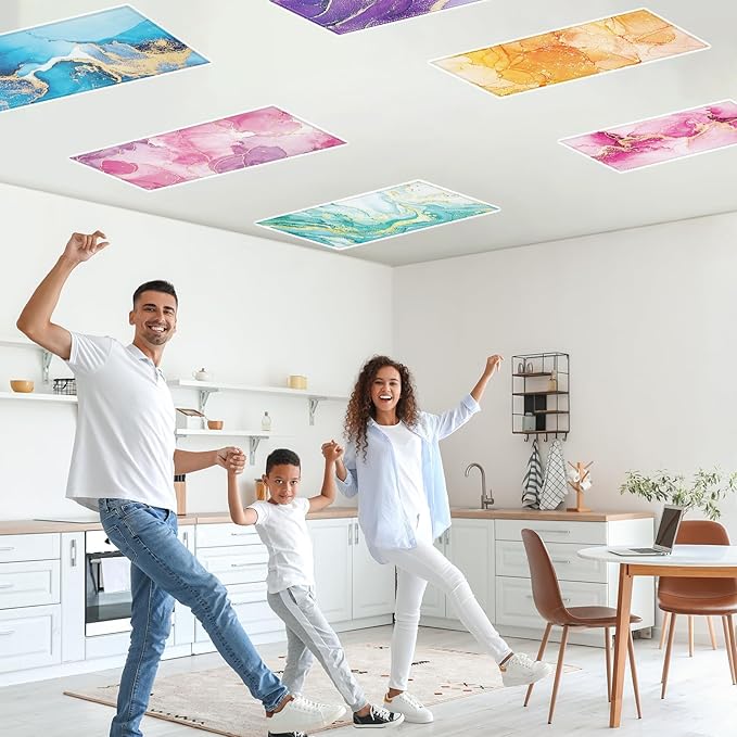 6 Pcs Fluorescent Light Covers with 60 Magnets Decorative for Classroom Ceiling Lights 4 x 2 Feet Magnetic Light Covers Filter Easy Install for Office Hospital & Home Drop Ceiling Supplies (Fluid Art)