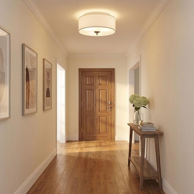 Quoizel Blanche 16" Flush Mount Ceiling Light with Premium Fabric Shade, Brushed Nickel, ETL Damp Rated for Kitchen or Bath