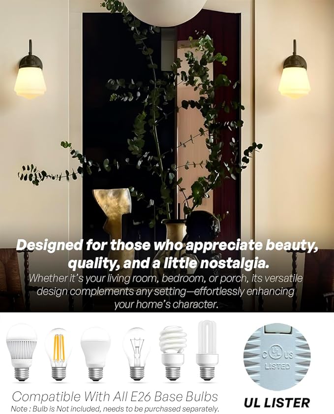 Black Wall Sconce Vintage Farmhouse Bathroom Vanity Light with Frosted Milk White Class Hardwire Sconce Indoor Wall Lamp Light Fixture for Bathroom Mirror Living Room Bedroom Kitchen