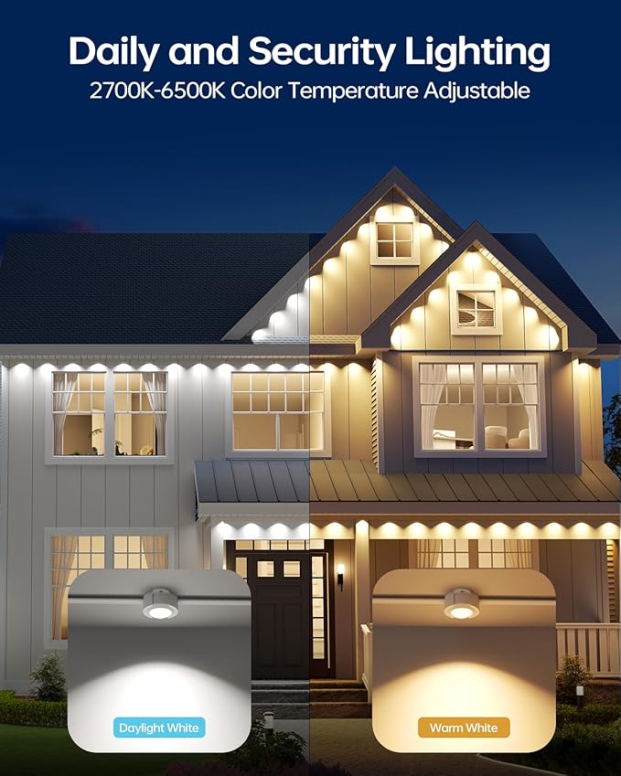 ASAHOM AI Permanent Outdoor Lights S107B, 100FT with 72 RGBCW LED Lights, 30,000 Lighting Effect, Controller with Dual Output, Extend to 800FT, Cuttable for House Outdoor Decor Daily Lighting, White
