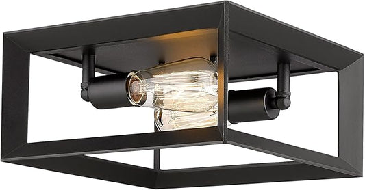 Emliviar 2-Light Flush Mount Ceiling Light, 11 Inch Farmhouse Ceiling Light Fixture for Bedroom, Black Finish with Aluminum Frame, 3040-2 BK