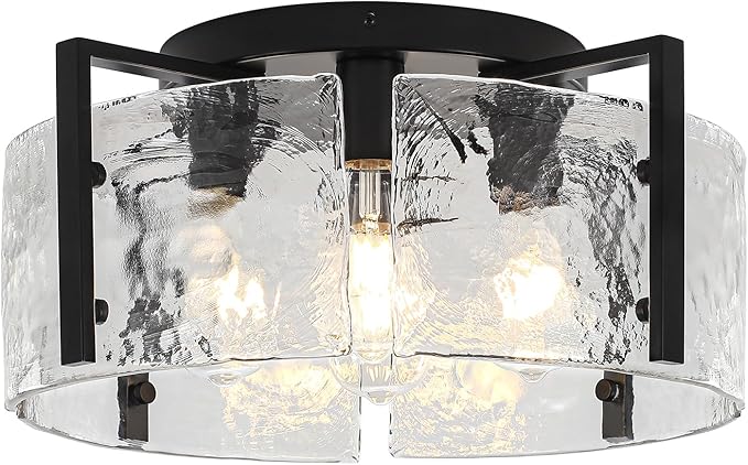 18.5'' Modern Black Semi Flush Mount Ceiling Light, Entryway Light Fixture, 4-Light Glass Ceiling Lights for Hallway Foyer Kitchen Island Dining Room Bedroom Living Room Bathroom Lighting Fixtures
