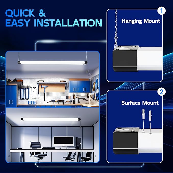 hykolity 4FT 70W LED Shop Light Linkable, 8000lm(300w Equivalent), 5000K Utility Shop Lights for Garages, Workshops, Basements, Hanging or FlushMount, with Power Cord and Pull Chain, ETL, 4 Pack