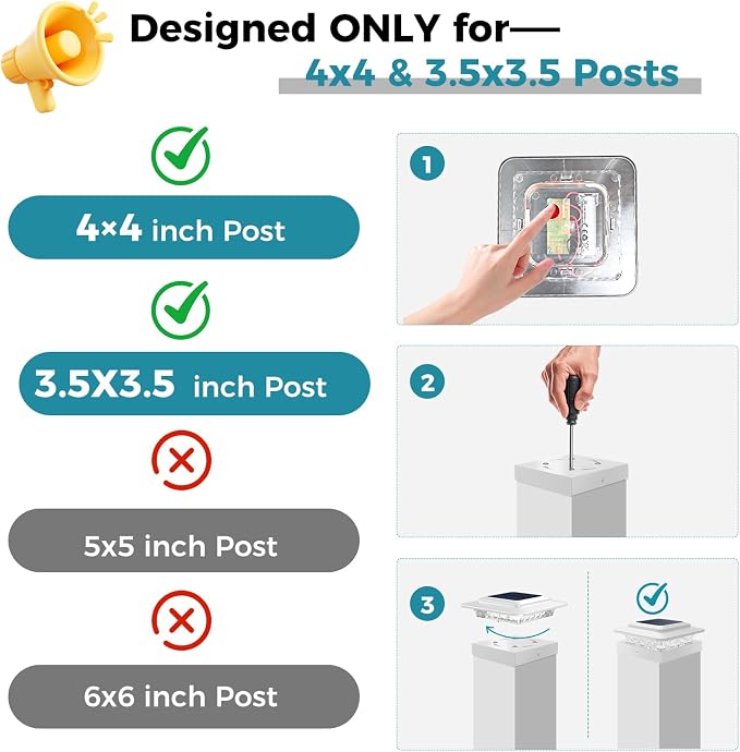 kolpop 4x4 Solar Post Cap Lights Outdoor 12Pack- 3 Color Temperatures&2 Level Brightness, IP65 Waterproof, 16 LED Fence Deck Post Light Solar Powered Only for 4×4/3.5×3.5 Wood/Vinyl Posts(White)