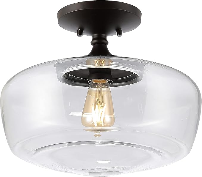 JONATHAN Y 14" Oil Rubbed Bronze Modern Farmhouse LED Flush Mount Light Fixture, Clear Glass Shade, Rustic Industrial Schoolhouse Lamp for Kitchen Hallway Bedroom JYL7517A