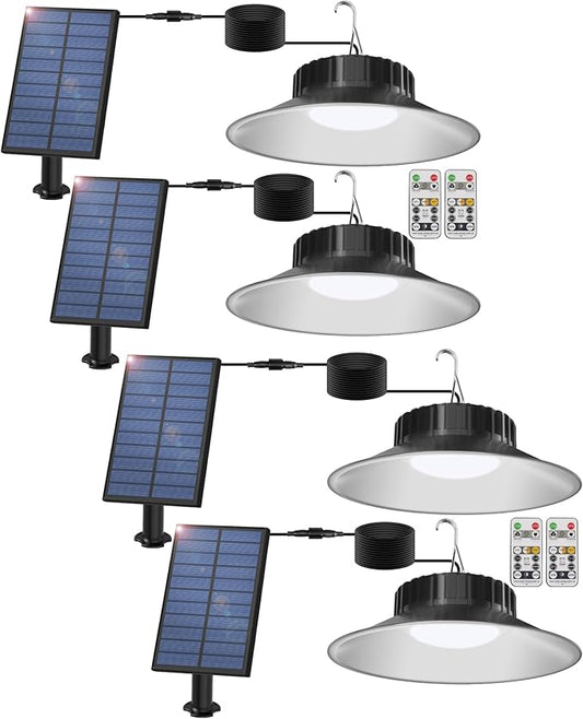 T-SUN Solar Shed Lights 4 Pack Solar Pendant Lights, Outdoor Indoor Garden Light with Remote 3000K/ 4000K/ 6000K, IP65 Waterproof for Barn Shed Shop Patio Garage Courtyard Balcony
