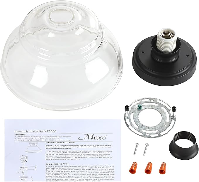 MEXO Industrial Semi Flush Mount Ceiling Light, Modern Clear Glass Light Fixture Farmhouse 10" Close to Ceiling Lights in Black Finish for Hallway Bedroom, Kitchen Entryway Cafe Bar Porch