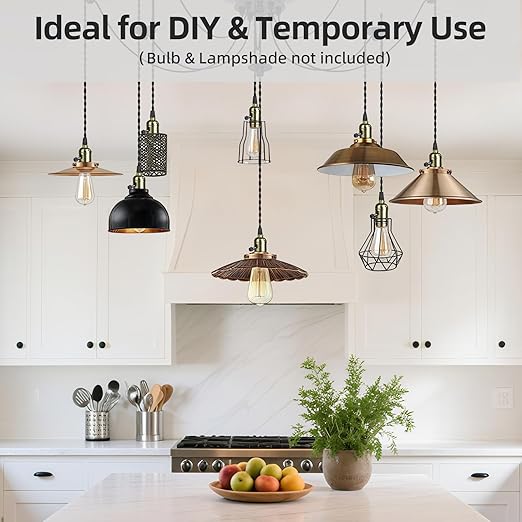 Vintage Plug-in Pendant Light Kit with 1-to-4 Hanging E26/E27 Sockets, Industrial Hanging Light with Individual Rotary Switches, Easy DIY Lighting for Living Room, Patio and Plant Corners, Bronze