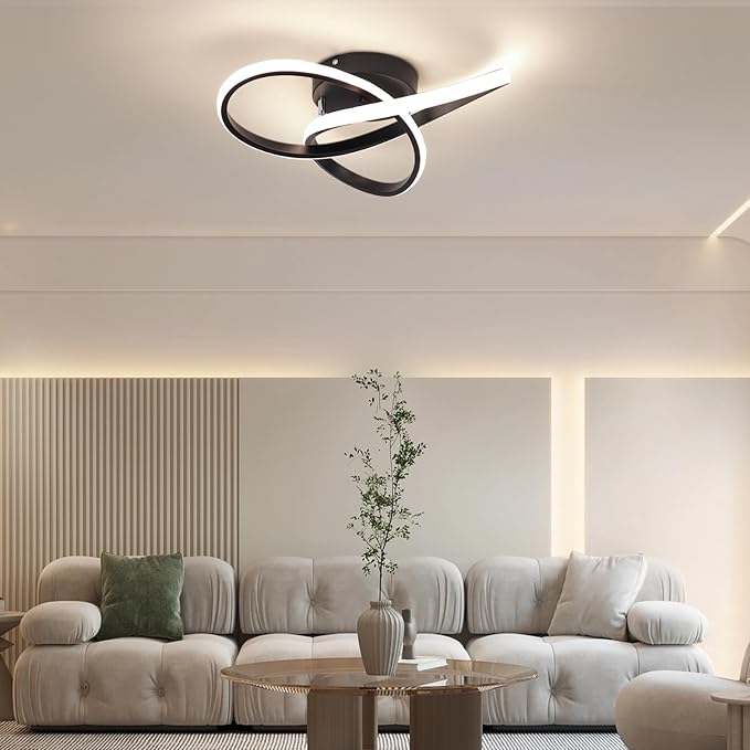 CANEOE Modern LED Ceiling Light Fixture,42W Dimmable Flush Mount Ceiling Light with Remote Black Close to Ceiling Light,3-Color Ceiling Lamp for Bedroom Living Room Kitchen Dining Room Office