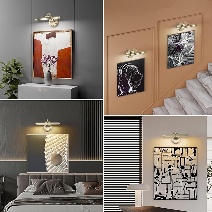 Picture Light for Wall,Battery Operated Art Lights for Painting,3 Color and Brightness, Adjustable Wireless Portrait Lights with Remote for Artwork,Bookcase,Photo Frames(Antique Bronze, 12inch)
