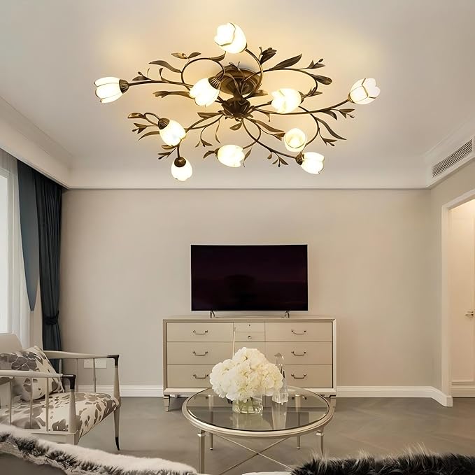 39.5 Inch 10-Lights Branch Shaped Creative Retro Style Flower Vine Ceiling Light Fixtures for Living Room, Bedroom, Kitchen, Study Room