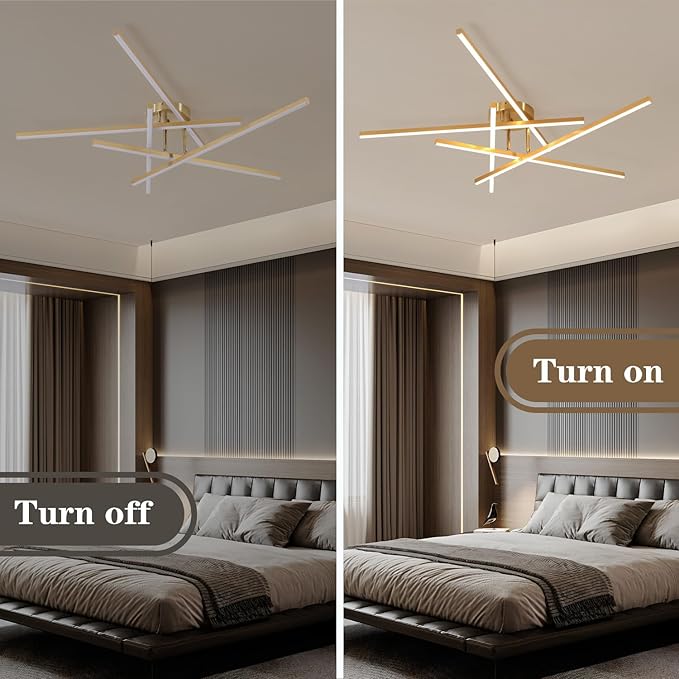 Gold Modern Sputnik Chandelier Ceiling Light Fixtures,5-Lights Industrial Metal Semi Flush Mount Ceiling Light for Bedroom Dining Room Living Room Kitchen Hallway(Gold, 5 Head)