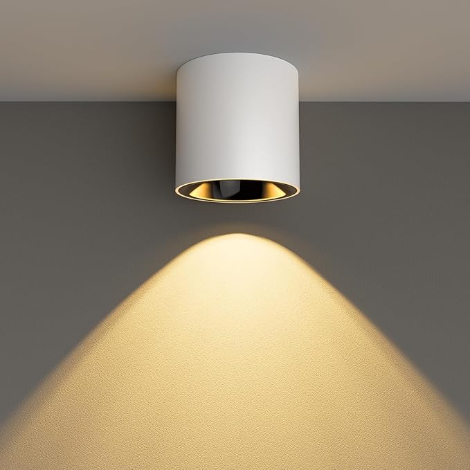 24W LED Dimmable White Ceiling Spot Light 4.92'' Aluminum CRI90 3000KCylinder Spotlight Indoor Modern Minimalist Focus White Ceiling Down Light Fixture for Living Room Hallway Foyer