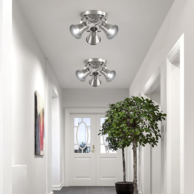 SEEBLEN 3-Light Industrial Track Lighting, Adjustable Round Kitchen Ceiling Light, Morden Nickel Flush Mount Directional Light for Kitchen, Hallway, Dining Room, Bathroom, Coffee Bar
