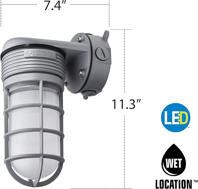 Lithonia Lighting OLVTWM M6 Wall Mount LED Vapor Tight, 600 lumens, 4000K, 15 Watts, 120 volts, Gray