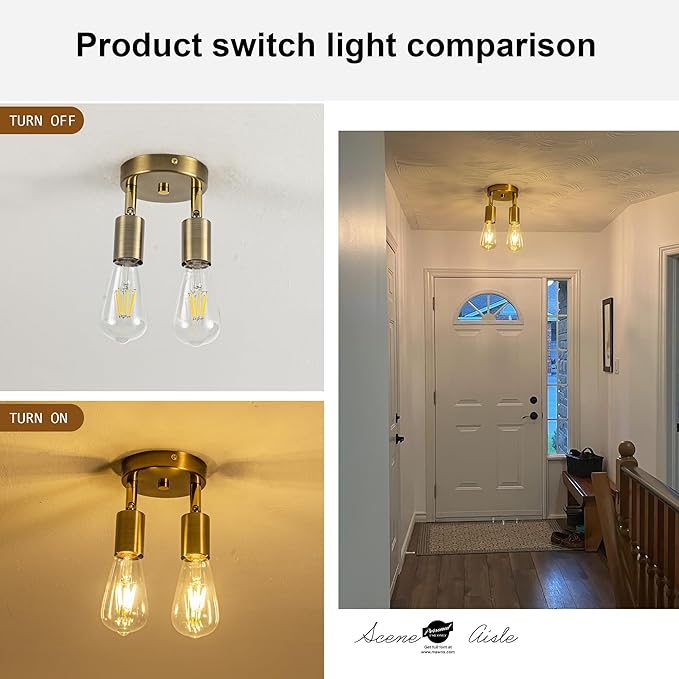 Semi Flush Mount Ceiling Light Fixture E26 Mini Antique Gold Chandelier Small Ceiling Lamp for Entryway Bedroom Bathroom Hallway Closet Foye Gold Hallway Light Fixture Ceiling Matte Brass Finish