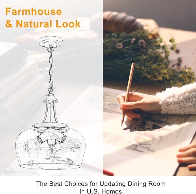 14.2" Modern Pendant Lights Kitchen Island, 3-Light Brushed Nicke Pendant Light Fixtures with Clear Glass Shade, Industrial Hanging Pendant Lights Fixture for Kitchen Island, Dining Room, Entryway