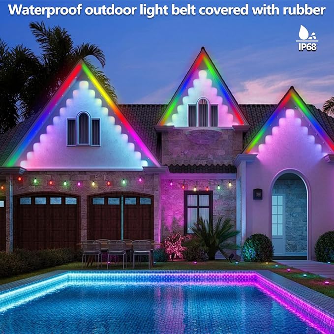130FT (2 Rolls 65FT) Outdoor LED Strip Light IP68 Waterproof,Outside RGB Light Strip with App/Remote Control,Chase Mode,Music Sync Rope Light for Balcony,Deck,Rooftop,Garden,Pool