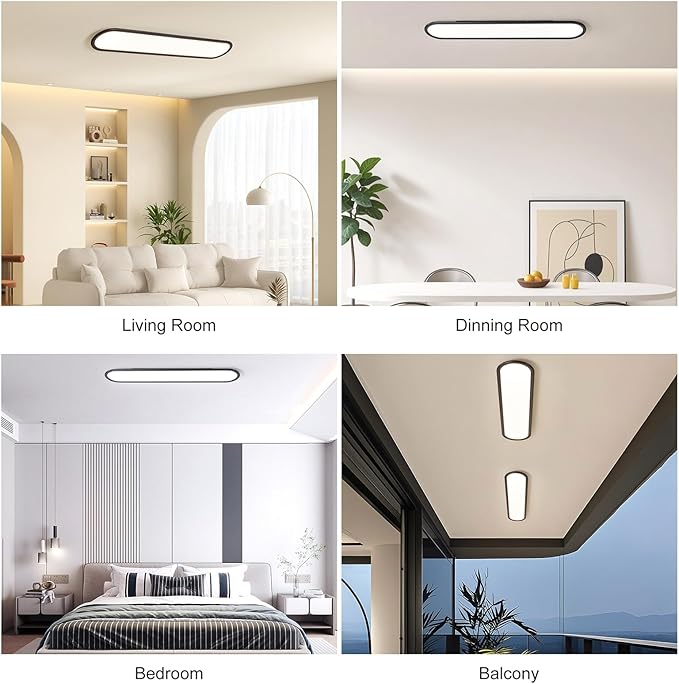 Ganeed Modern Linear Ceiling Light, 36W Dimmable LED Lamp with Remote, High Brightness Long Light, 27.6 Inch Ultra Thin Low Profile Fixture for Bedroom, Kitchen, Closet, Hallway, Black