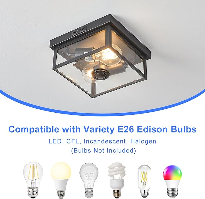 (2026 Upgrade Adjustable Motion Sensor Outdoor Ceiling Light,8.5IN Fully Sealed Fixture with Clear Beveled Glass,Waterproof, Dustproof & Insect-Proof,Suit to Porch,Patio,Garage,Hallway
