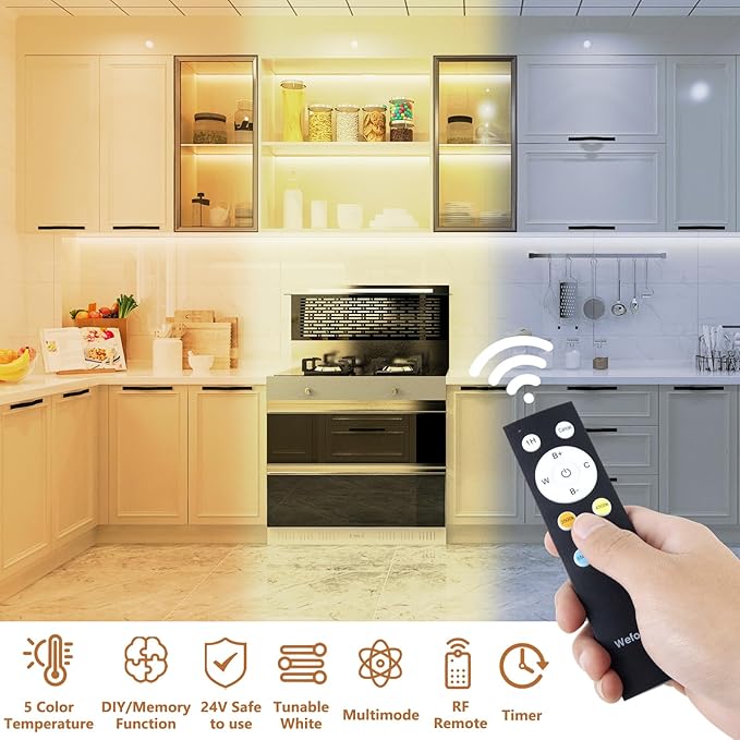 Wefomey White LED Strip Lights, 100ft Dimmable Bright 24V Led Tape Light with Remote and App Control, 2700K-6500K White 1440 LEDs Lights for Bedroom, Kitchen, Ceiling (1 Rolls of 100ft)