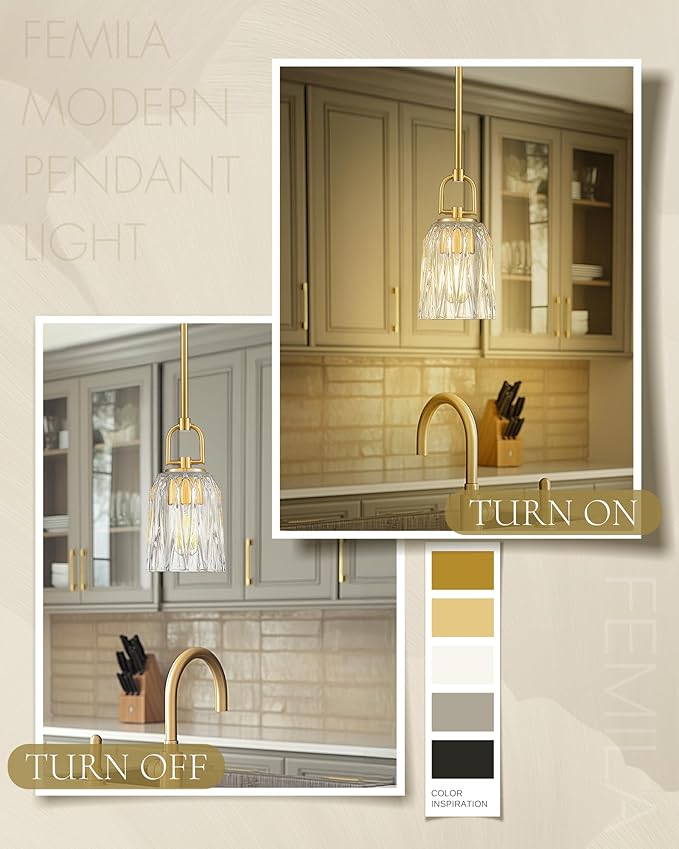FEMILA 3 Pack Gold Pendant Light, 5" Modern Chandeliers for Dining Room Kitchen Hotel, E26 Base, 4FH83MIL-3PK BG