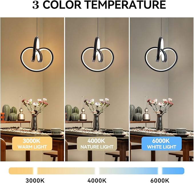 3000~6000K Plug in Pendant Light Fixtures, Touch Switch Hanging Lamp Plug in Modern Pendant Lamp, Black Hanging Light for Kitchen Island, Bedroom, Dining Room, Living Room,1 Pack