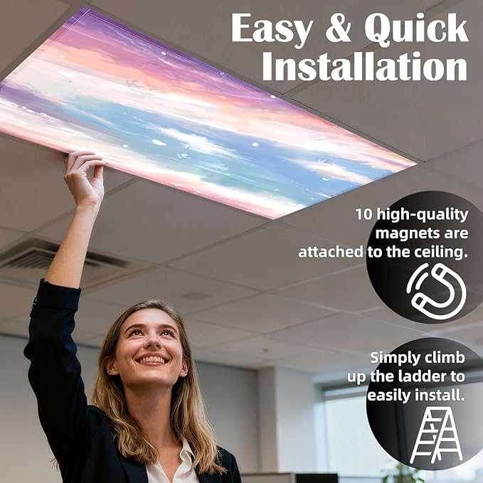 ANGSYLTH 8 Pcs Fluorescent Light Covers - 4 x 2 Feet Covers for Ceiling Lights, Magnetic Light Filters for Classroom, Office, Hospitals, Home (Sunset Glow)